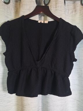 Black ROXY V-Neck Crop Peplum Women's Top